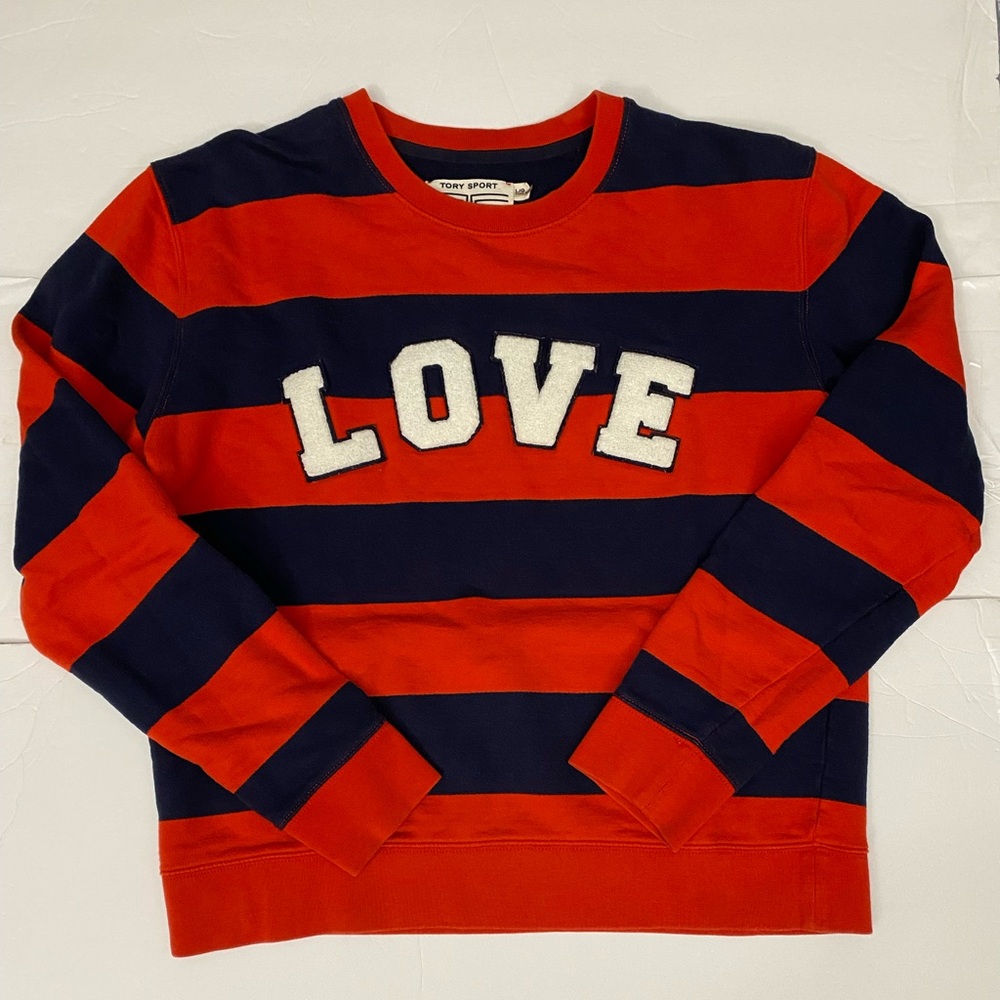 TORY BURCH SPORT Striped Letterman Crew $148 - Picture 4 of 15